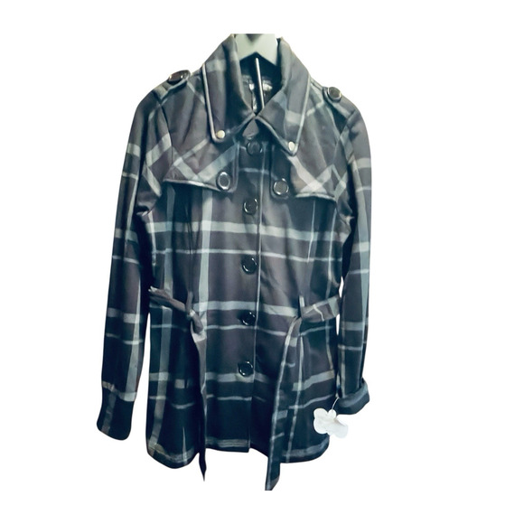 Self Esteem Jacket Double Breast Trench Coat Black-Gray Check Juniors Large Y2K - Picture 13 of 14